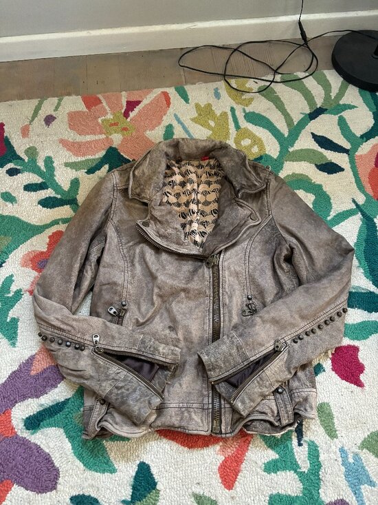 Doma Jackets & Blazers - Doma Taupe Distressed Leather Moto Jacket
